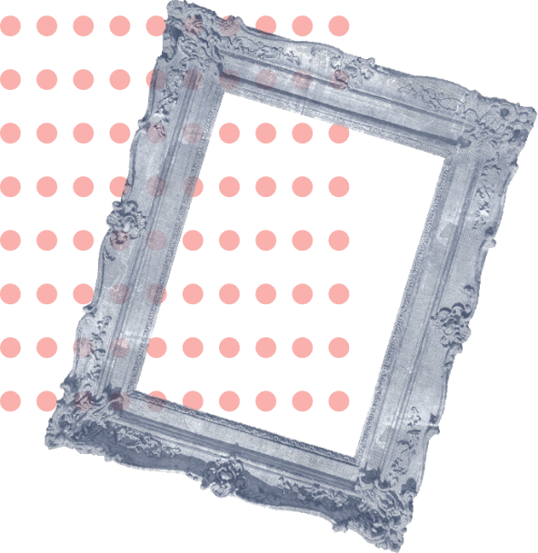 Artistic image of a picture frame with dots behind it